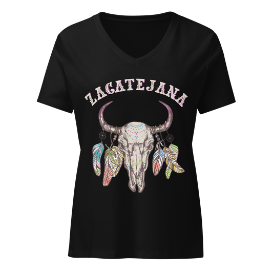 Cow Skull Zacatejana Women’s V-Neck T-shirt